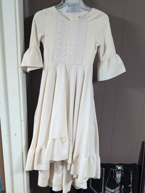 Cream Lace-Front High-Low Formal Dress for Girls